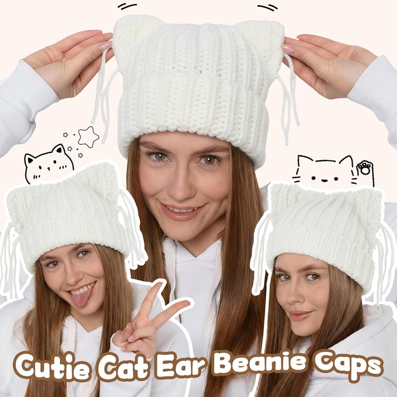 Babalet Store Cat Ear Beanie for Women Warm Winter Cap Chunky Knit Crochet Hat Slouchy Fox Hat Women Winter Trendy Headwear - Image 4